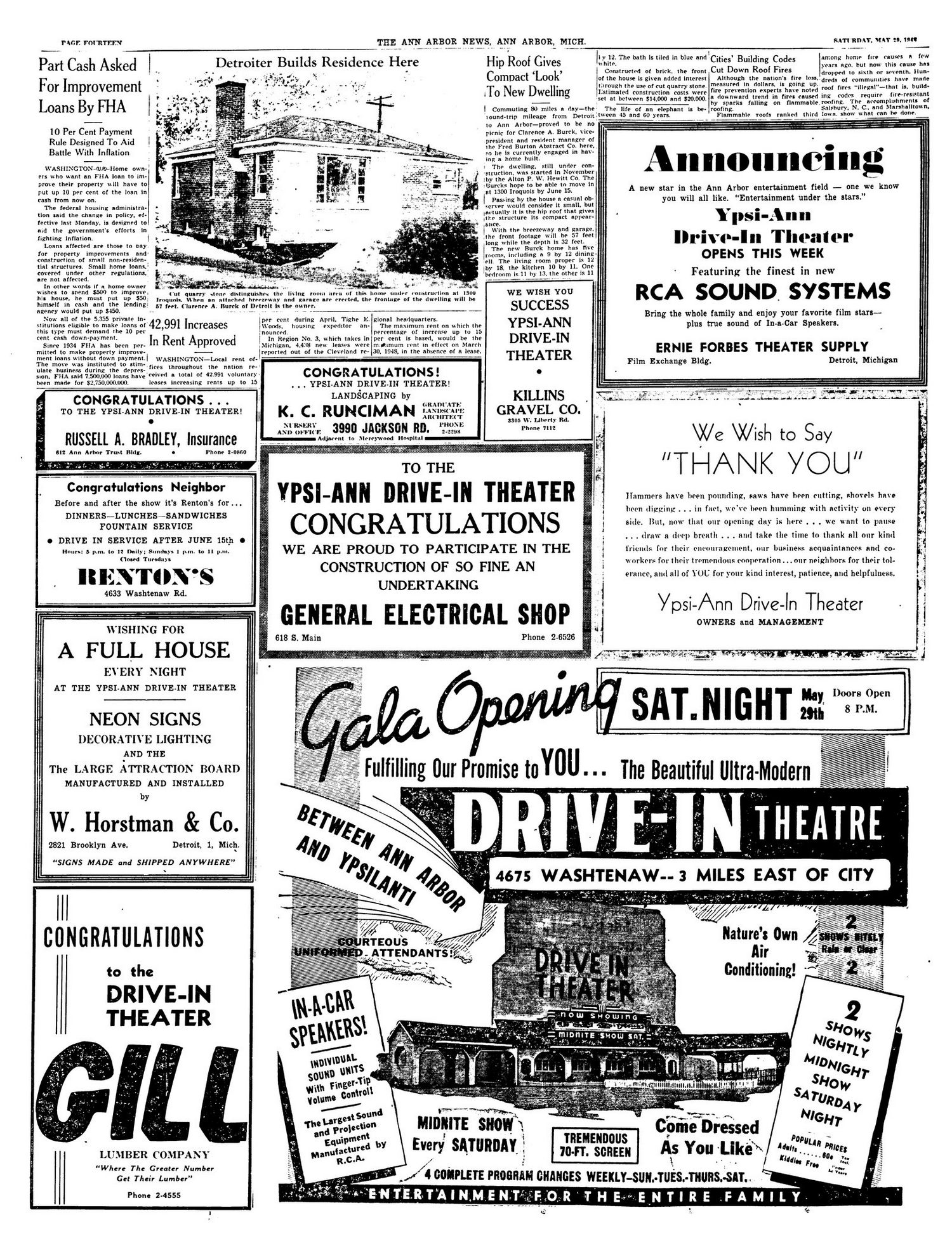 Ypsi-Ann Drive-In Theatre - Ann Arbor News 1948-05-29